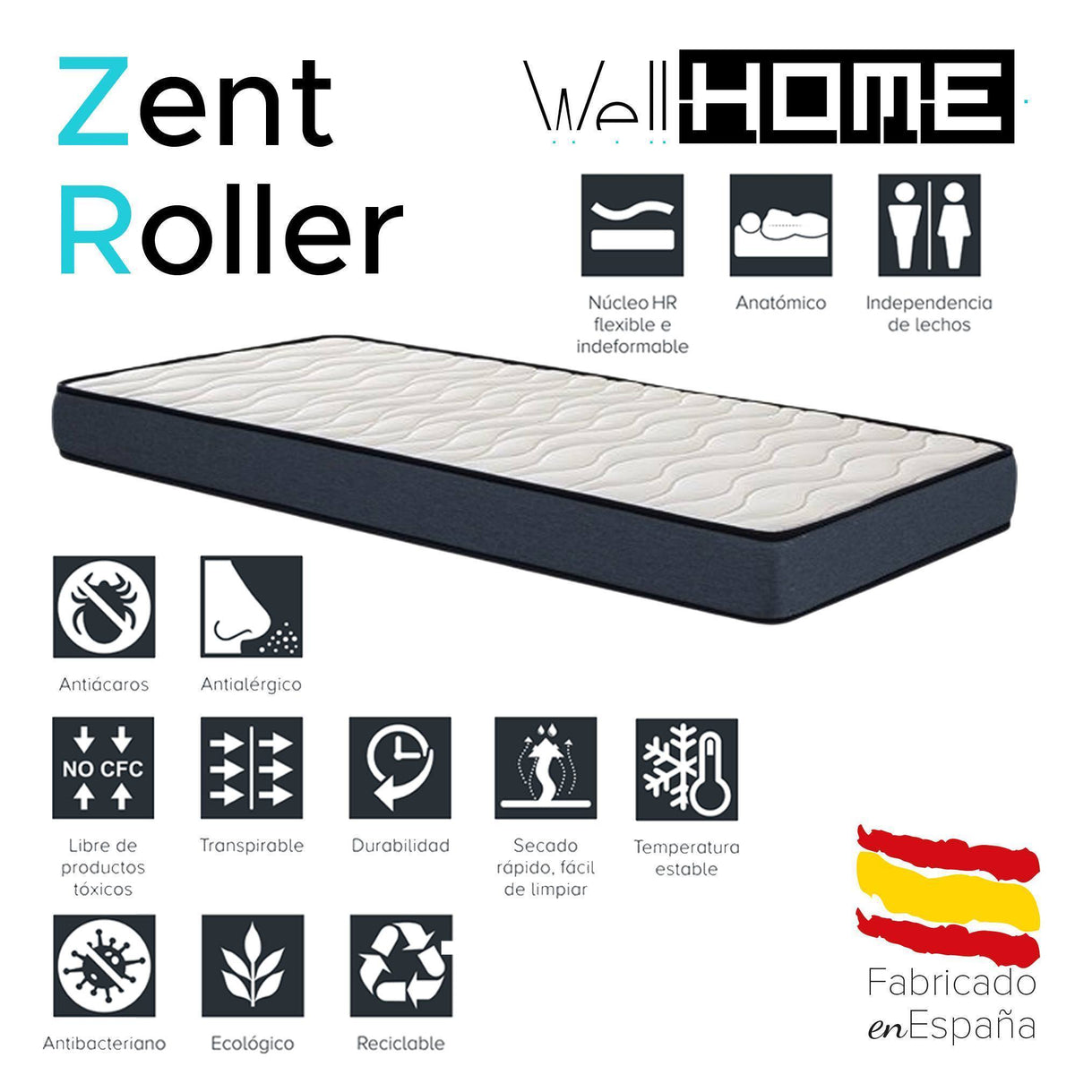 Cama infantil cabaña Bosco blanco 90x190cm + colchón Zent Roller (2)