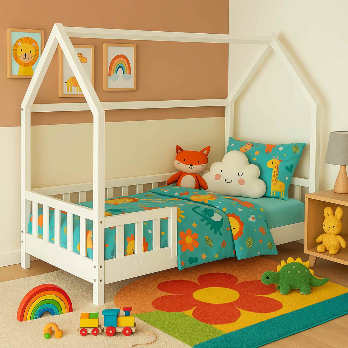 Cama infantil cabaña Bosco blanco 90x190cm + colchón Zent Roller (5)