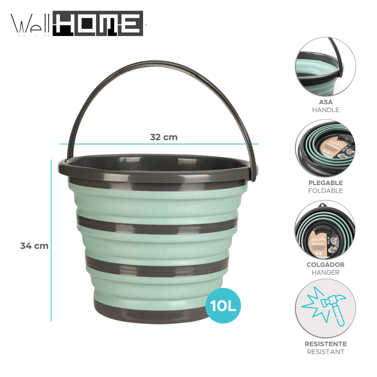 Cubo plegable 10L verde claro (2)
