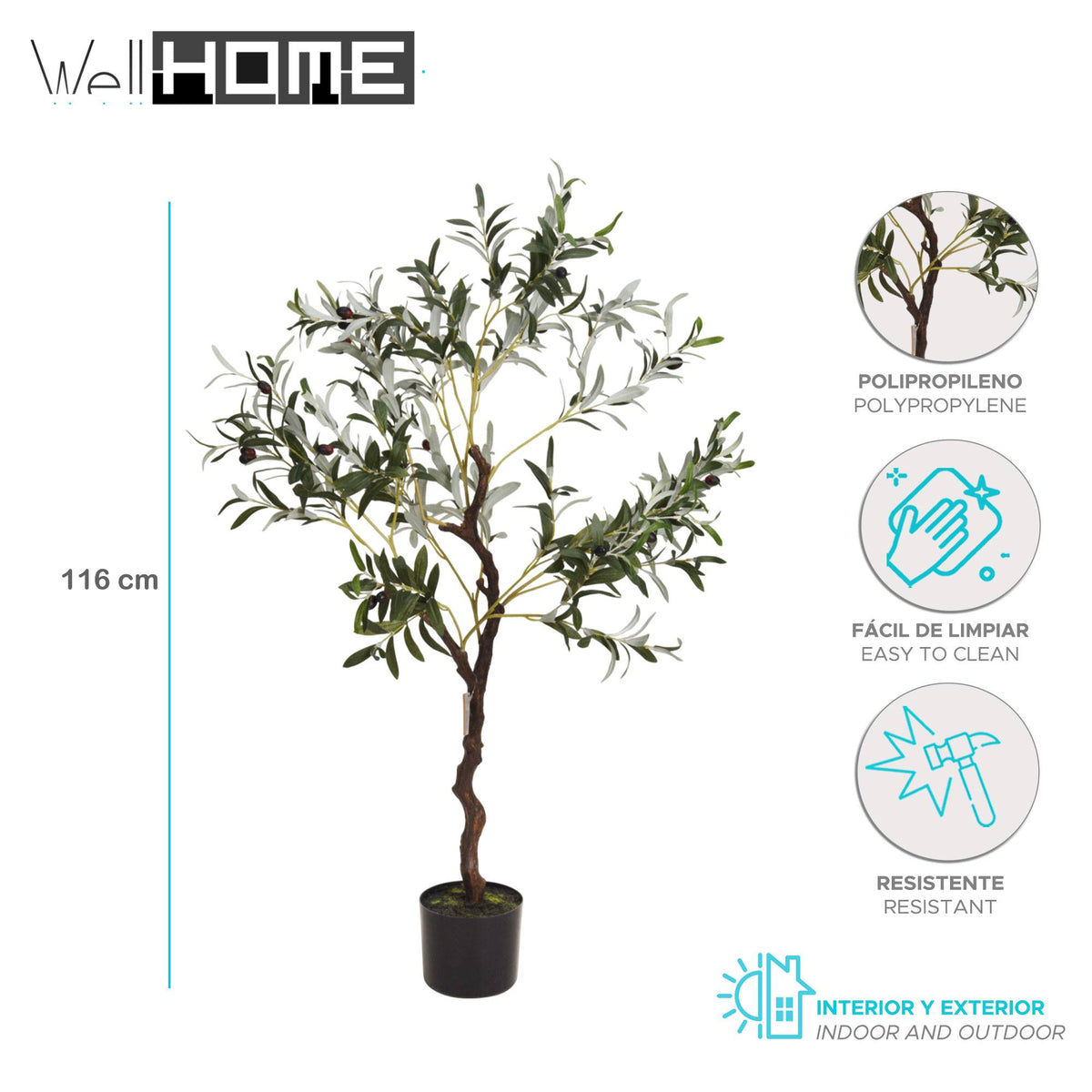 Olivo artificial en maceta negra H.116cm (2)