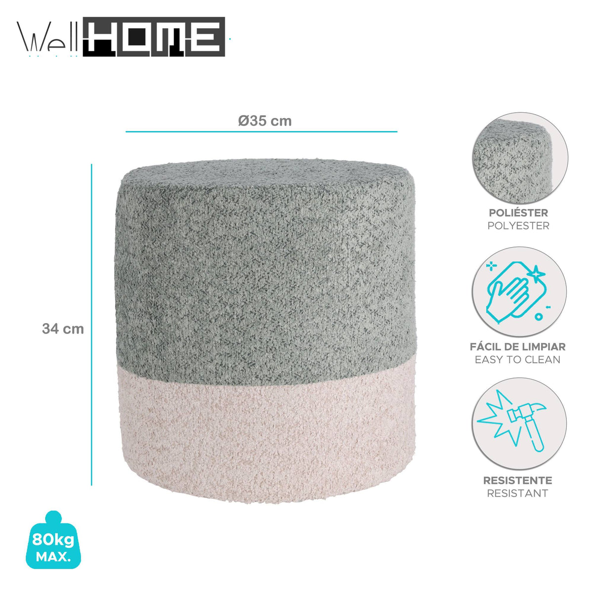 Taburete Boucle Ø35cm beige con azul (2)