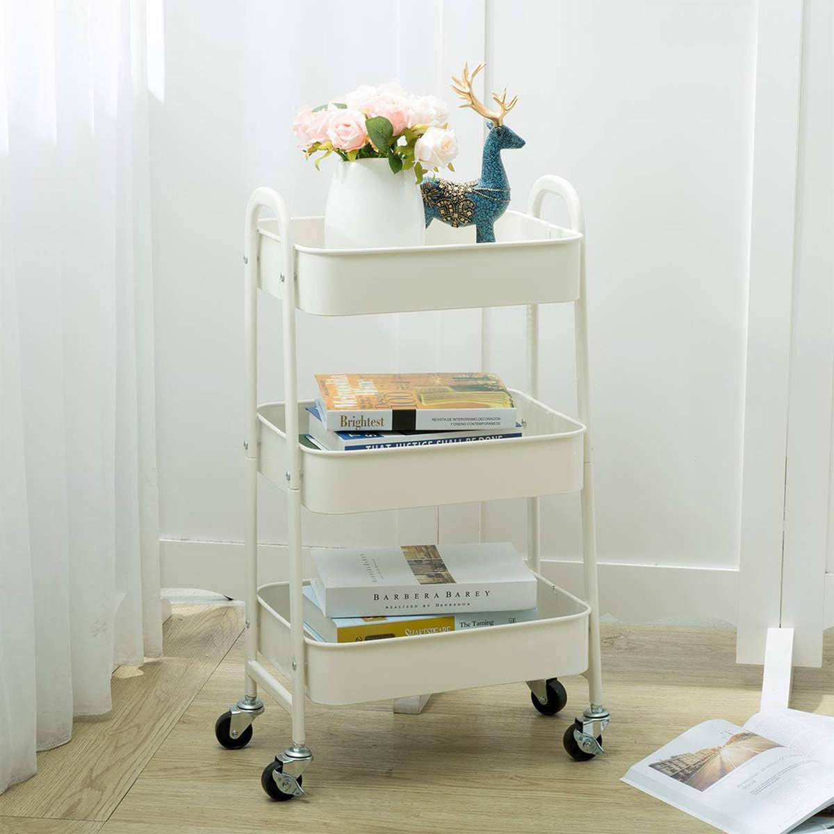 Carro de cocina blanco con 3 cestas y ruedas H.79,5cm (3)