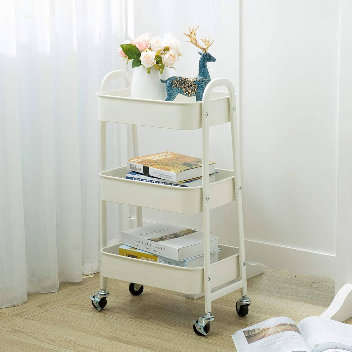 Carro de cocina blanco con 3 cestas y ruedas H.79,5cm (4)