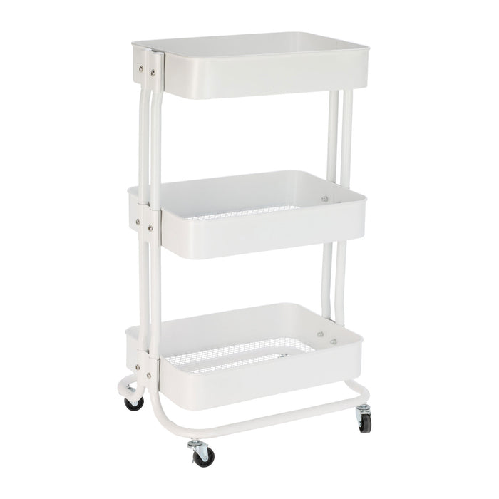 Carro de cocina hierro blanco con ruedas y 3 cajones