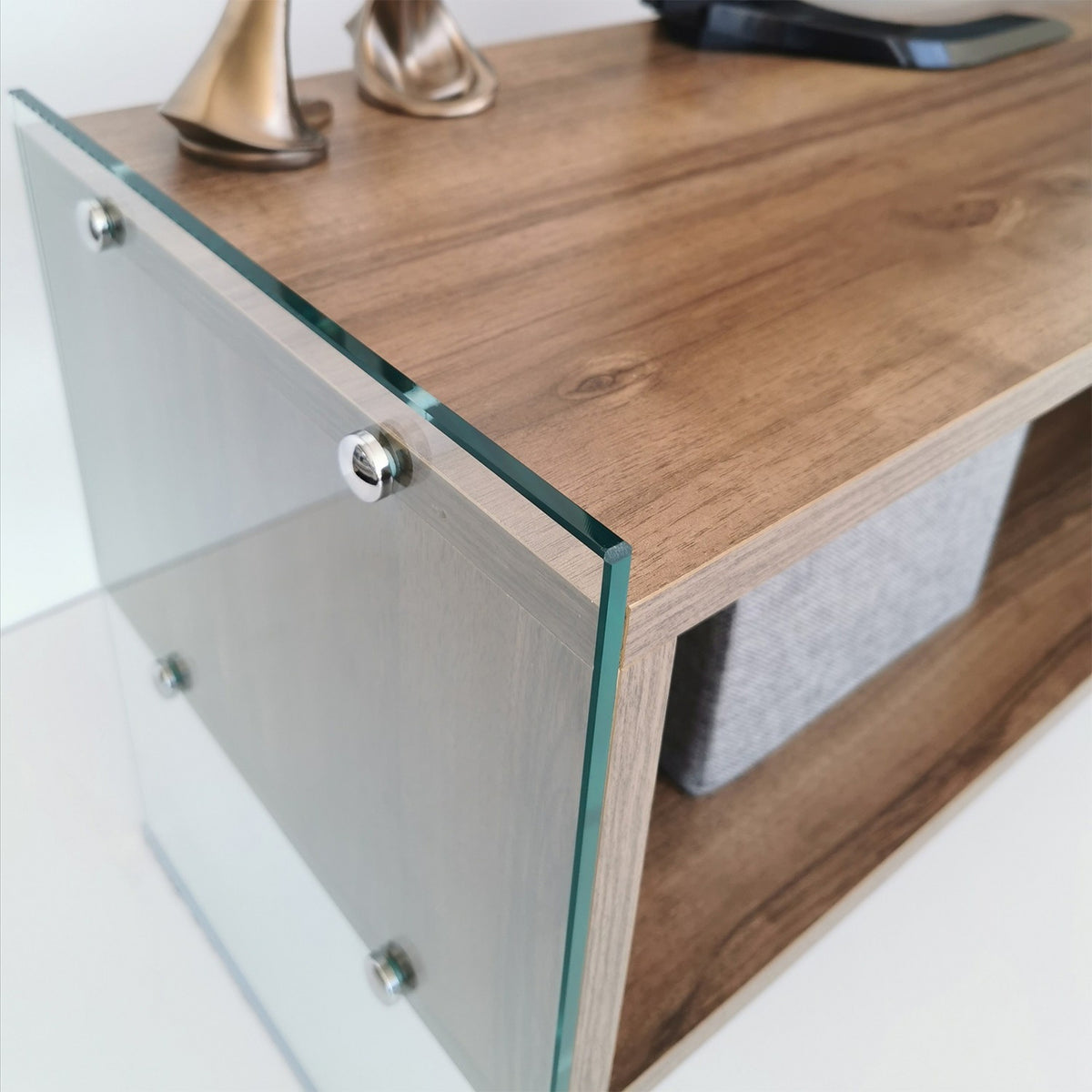 Mesa de TV melamina nogal y blanco 120x45x35cm (4)