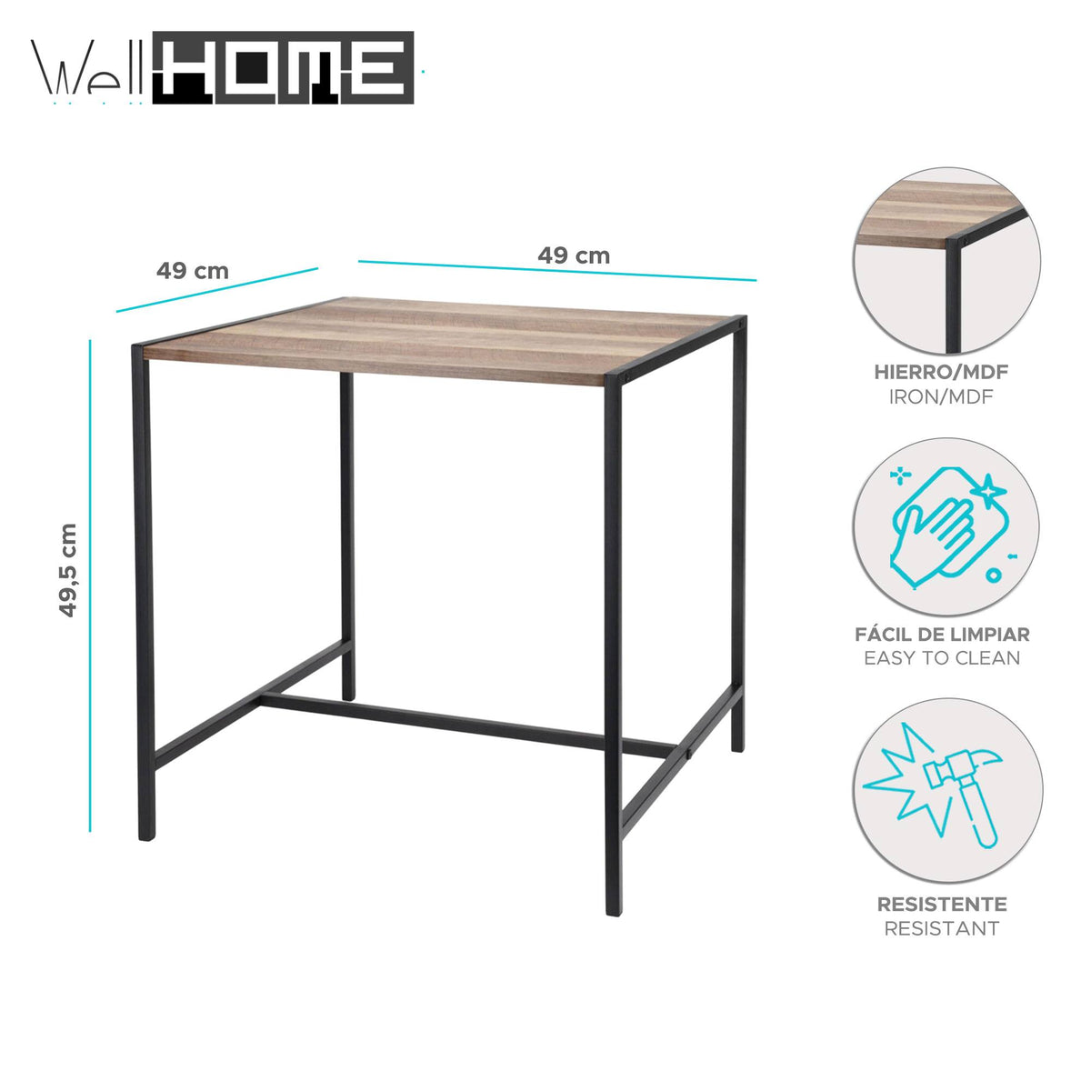 Mesa auxiliar de hierro y MDF 49x49,5x49,5cm (2)