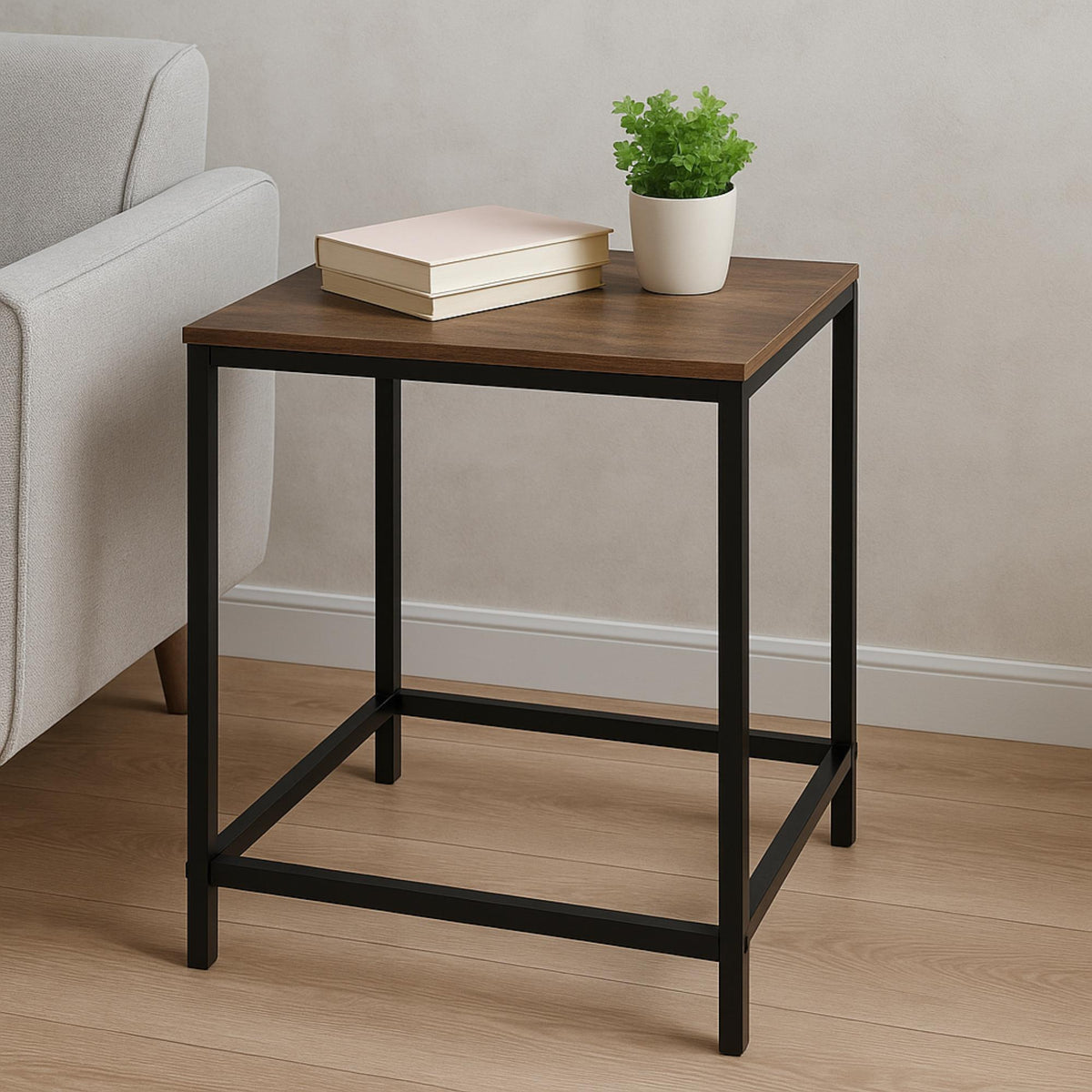 Mesa auxiliar de hierro y MDF 32,5x28x37,5cm (3)