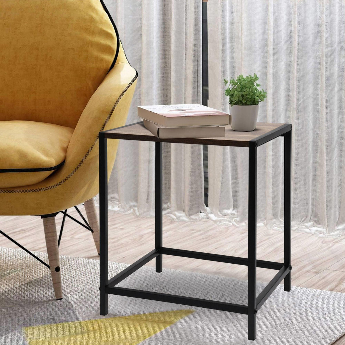 Mesa auxiliar de hierro y MDF 32,5x28x37,5cm (4)