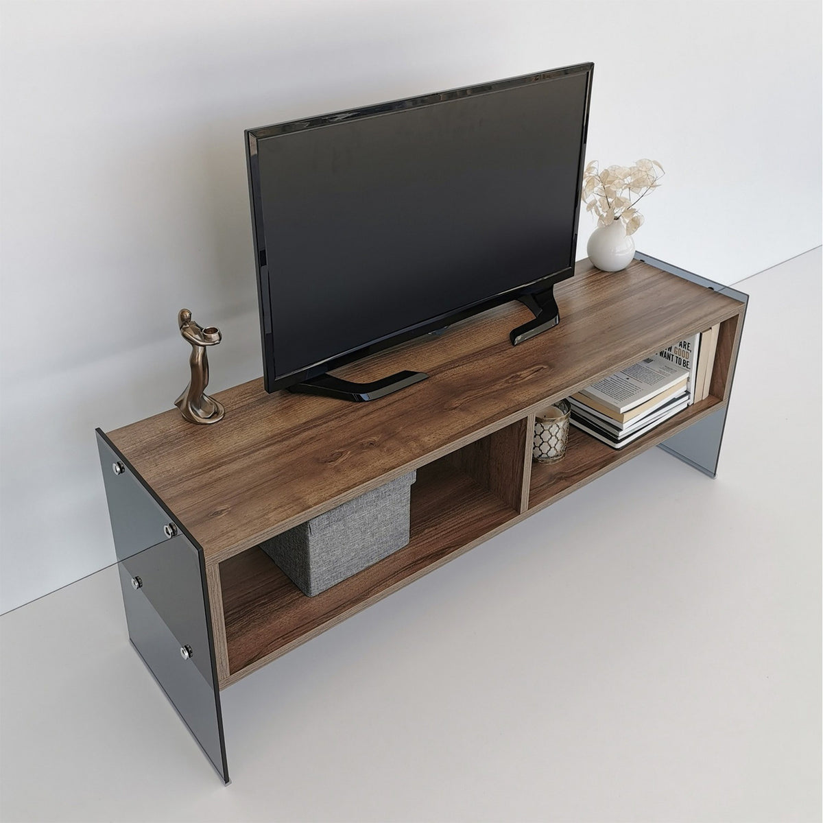 Mesa de TV melamina nogal 120x45x35cm (6)