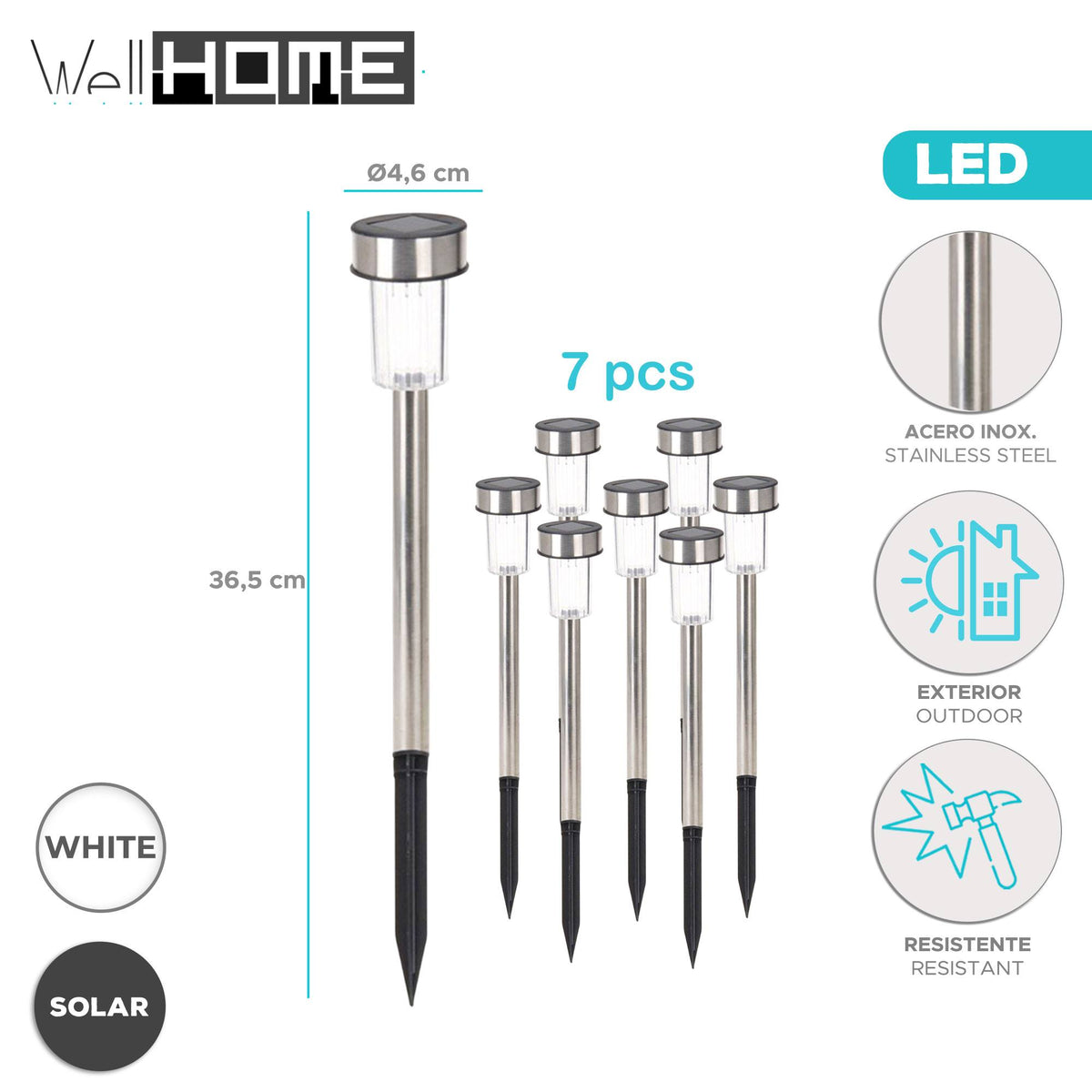 Juego de 7 luces solares acero inoxidable Ø4,6cm (2)