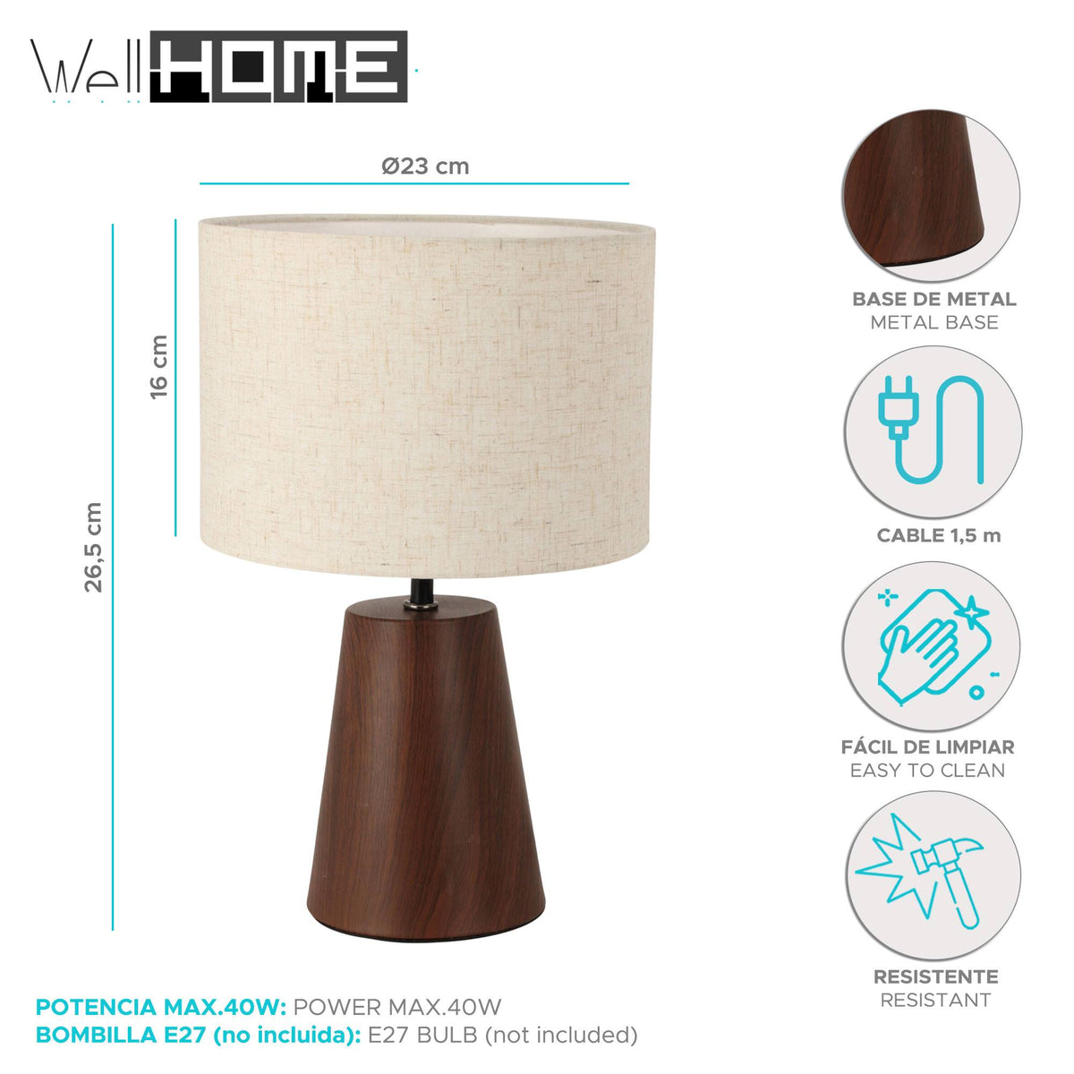 Lámpara de sobremesa con base metálica Ø23x26,5cm (2)