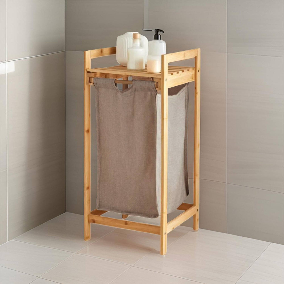 Cesto de lavandería en bambú con estante 33x33x73cm (4)