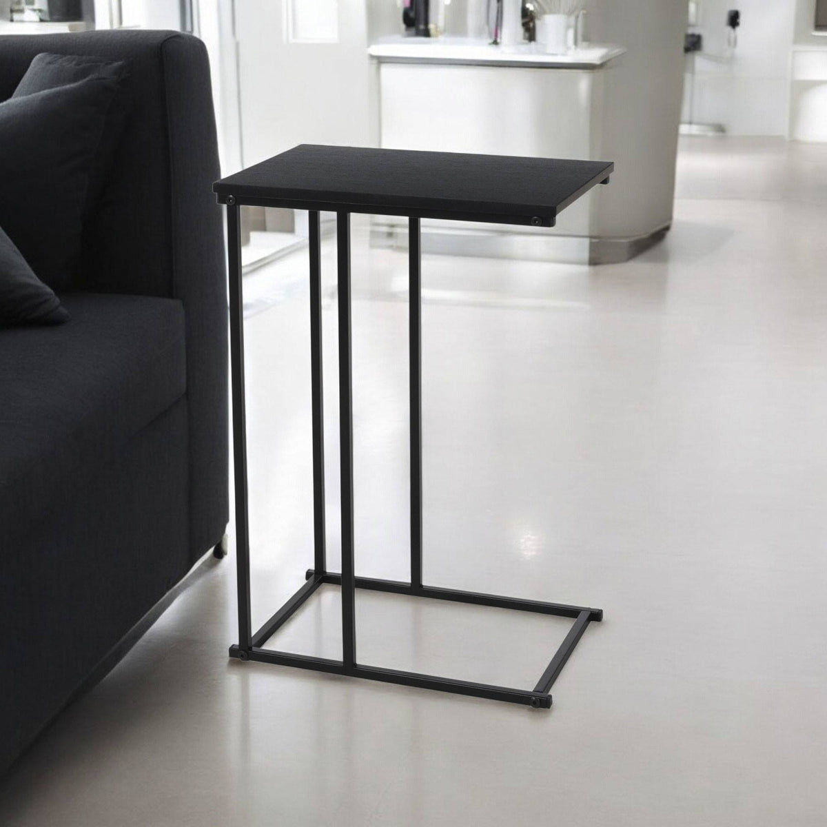 Mesa auxiliar de metal con tablero MDF color negro (4)