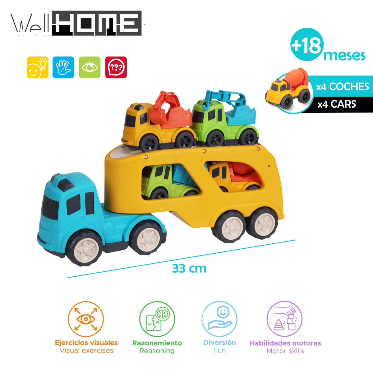 Camión de juguete 33cm con remolque y 4 coches (2)