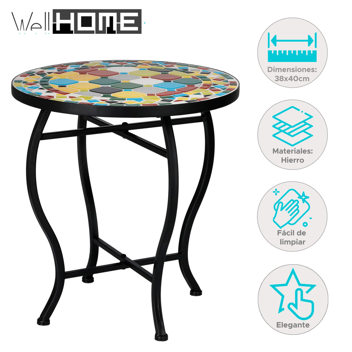 Mesa bistro diseño mosaico blanca Ø38x40cm (2)