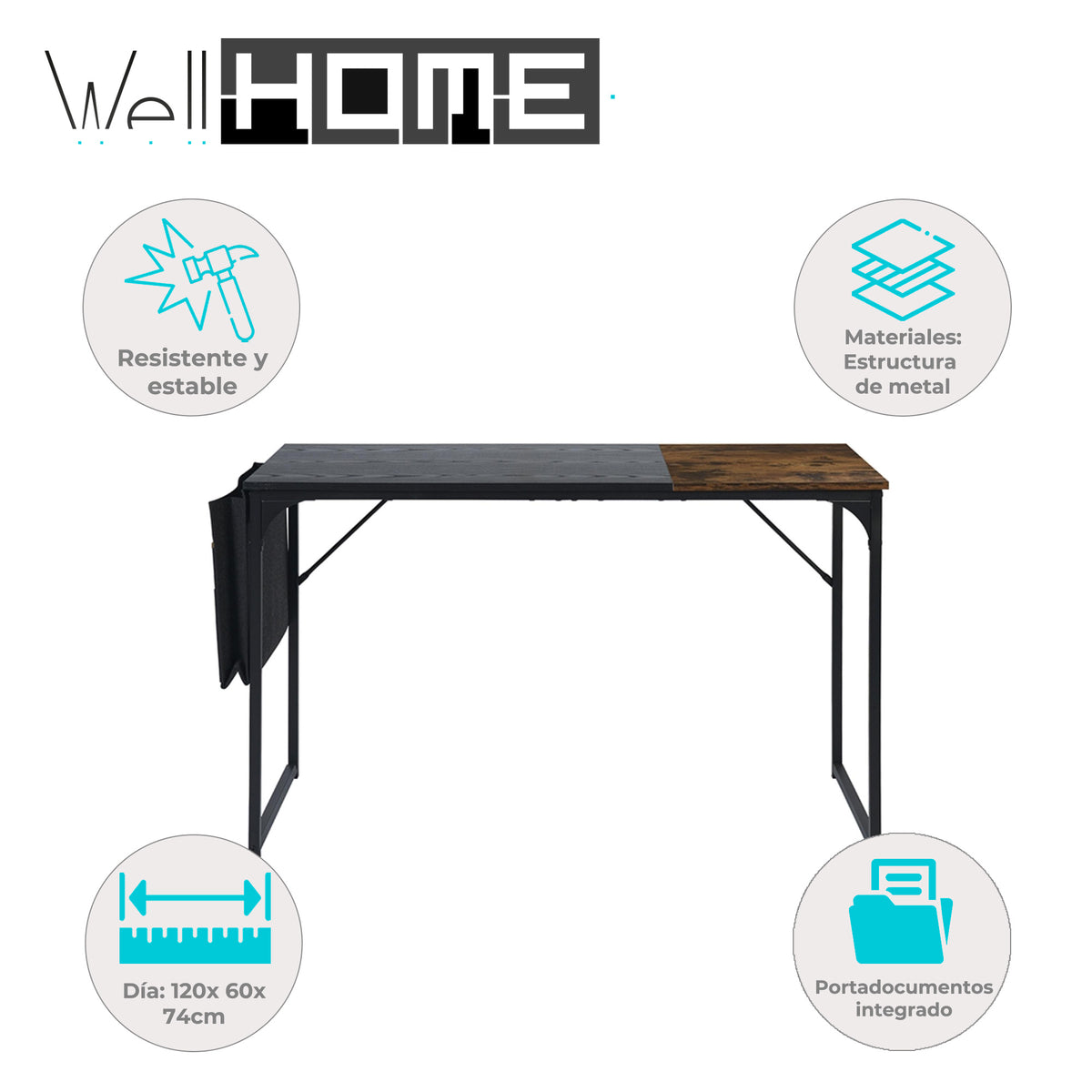 Mesa plegable con portadocumentos vintage negro L.120 cm (2)