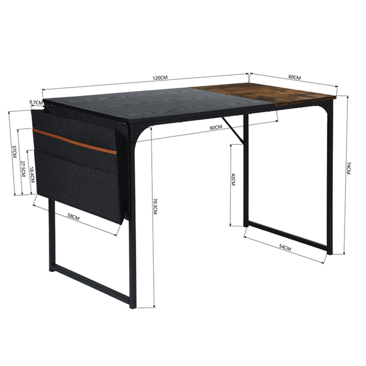 Mesa plegable con portadocumentos vintage negro L.120 cm (5)
