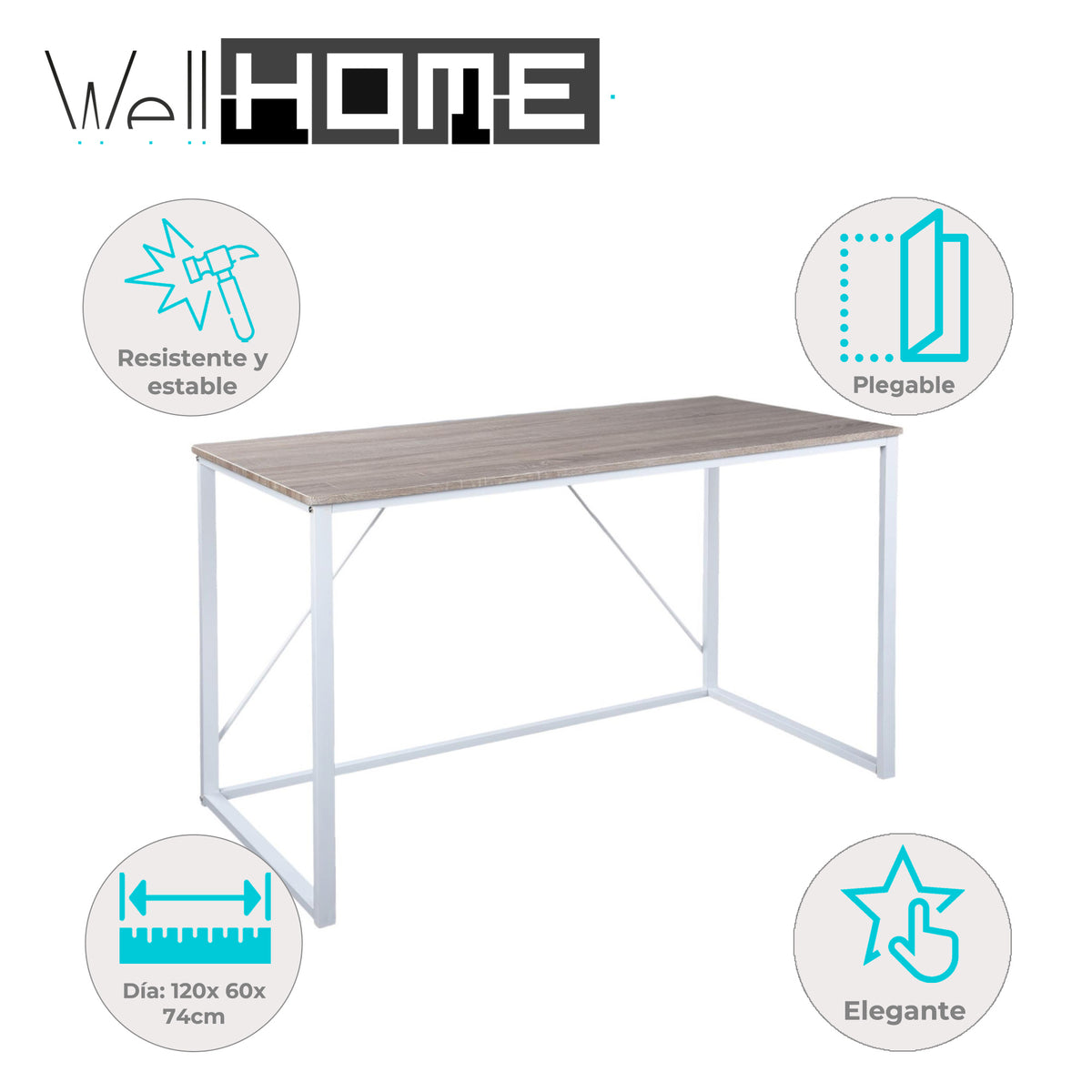 Mesa plegable escritorio blanco madera haya 120x60x74 cm (2)