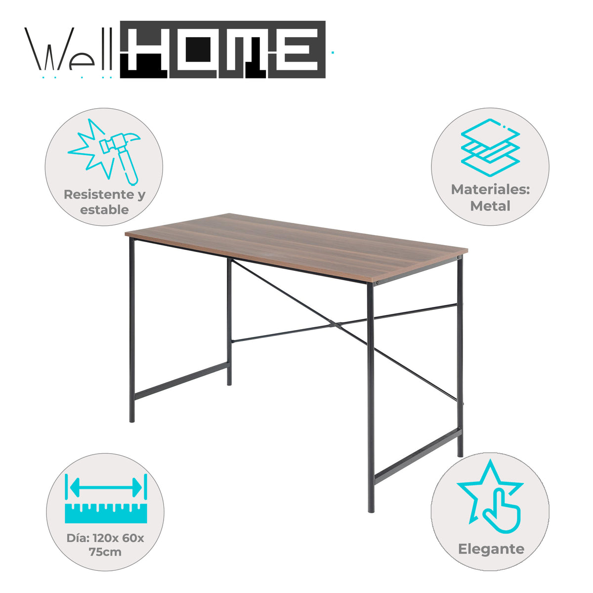 Mesa plegable escritorio nogal y negro 120x60x75 cm (2)