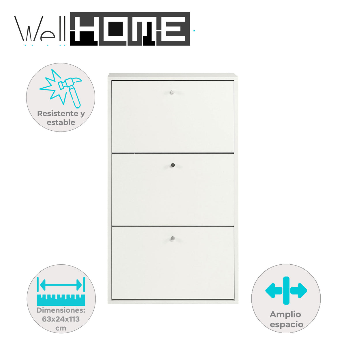 Zapatero metal color blanco con estructura Jordi 63x24x113cm (2)