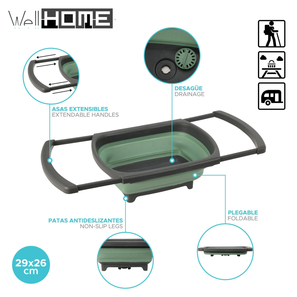 Cesta lavavajillas plegable verde y gris (2)