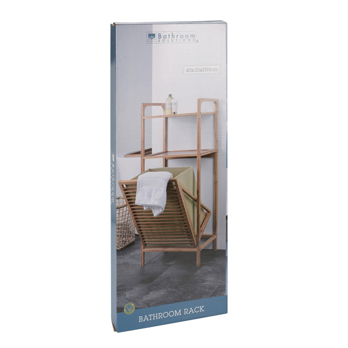 Estantería de baño bambú 2 estantes y bolsa lavandería 40x30x95cm (6)