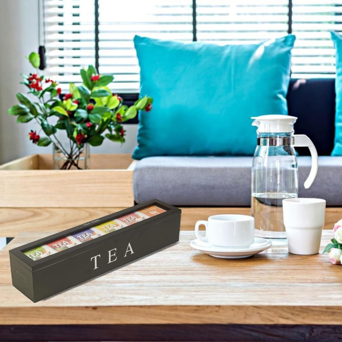 Caja de té MDF 6 compartimentos color negro (3)
