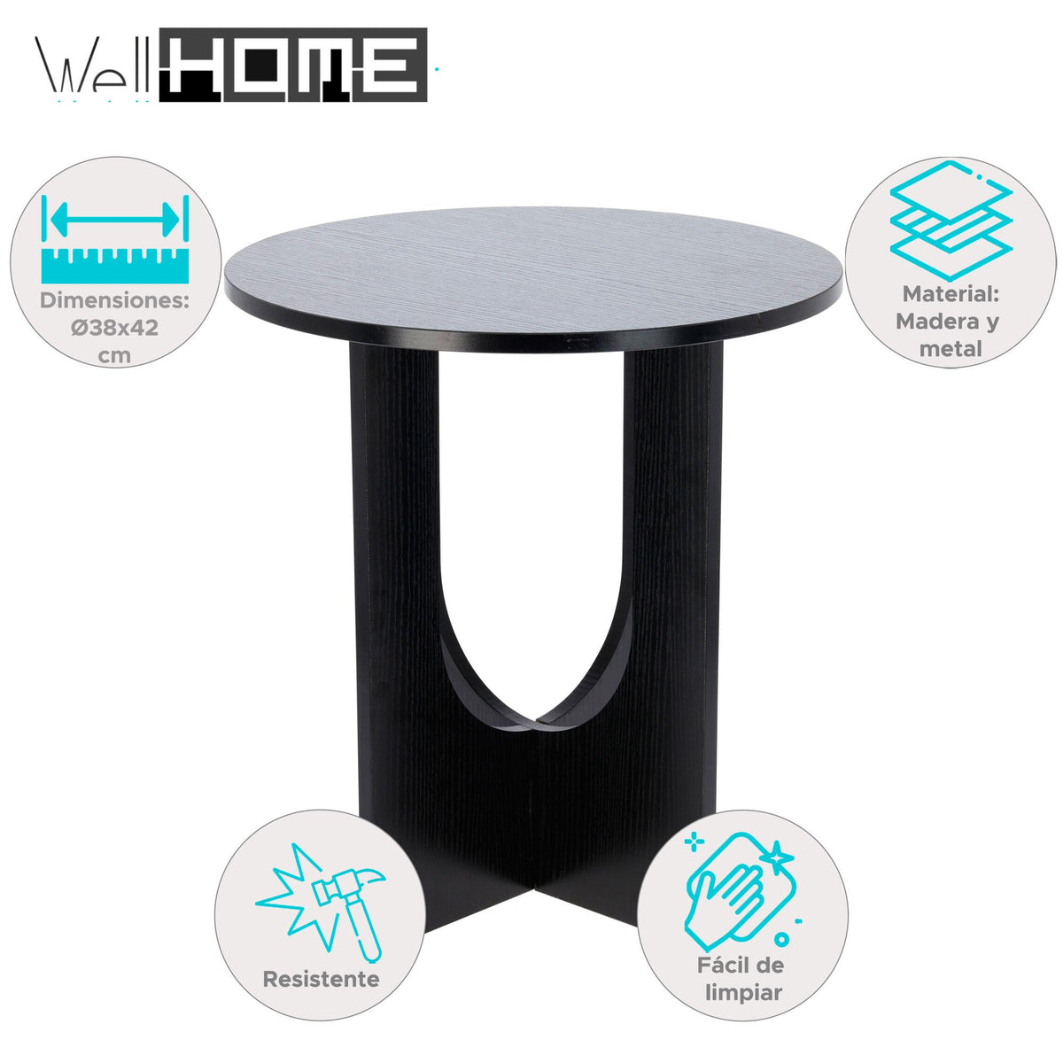 Mesa pequeña de madera color negro Ø38x42cm (2)