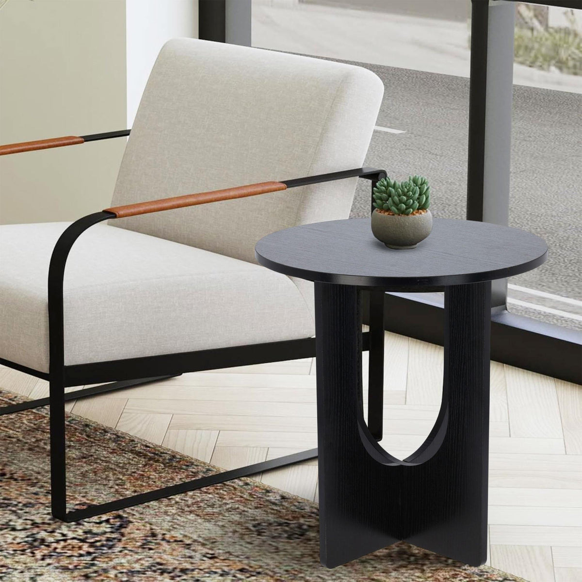 Mesa pequeña de madera color negro Ø38x42cm (3)