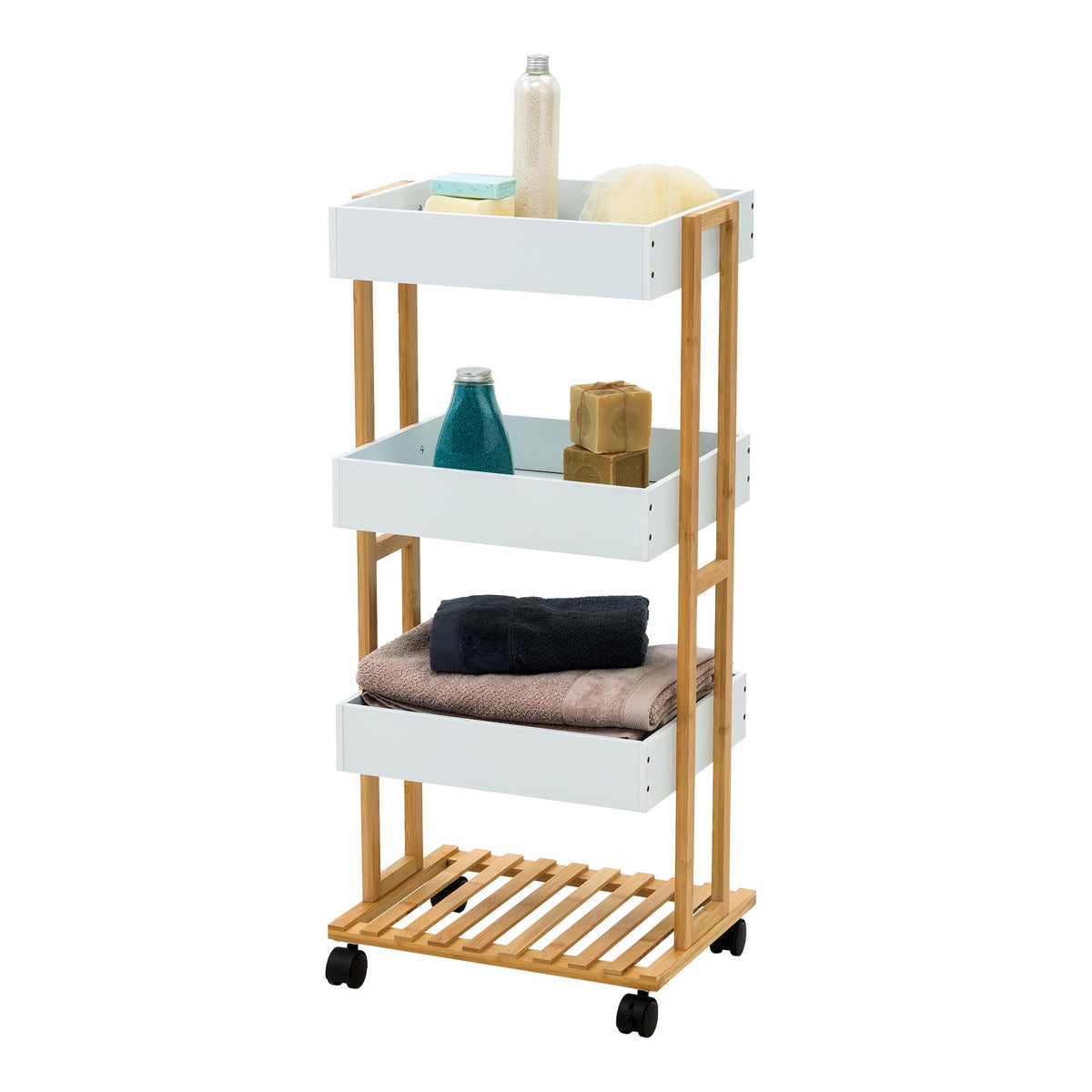 Carro de almacenamiento bambú 3 bandejas blanco 40x30x87cm (6)