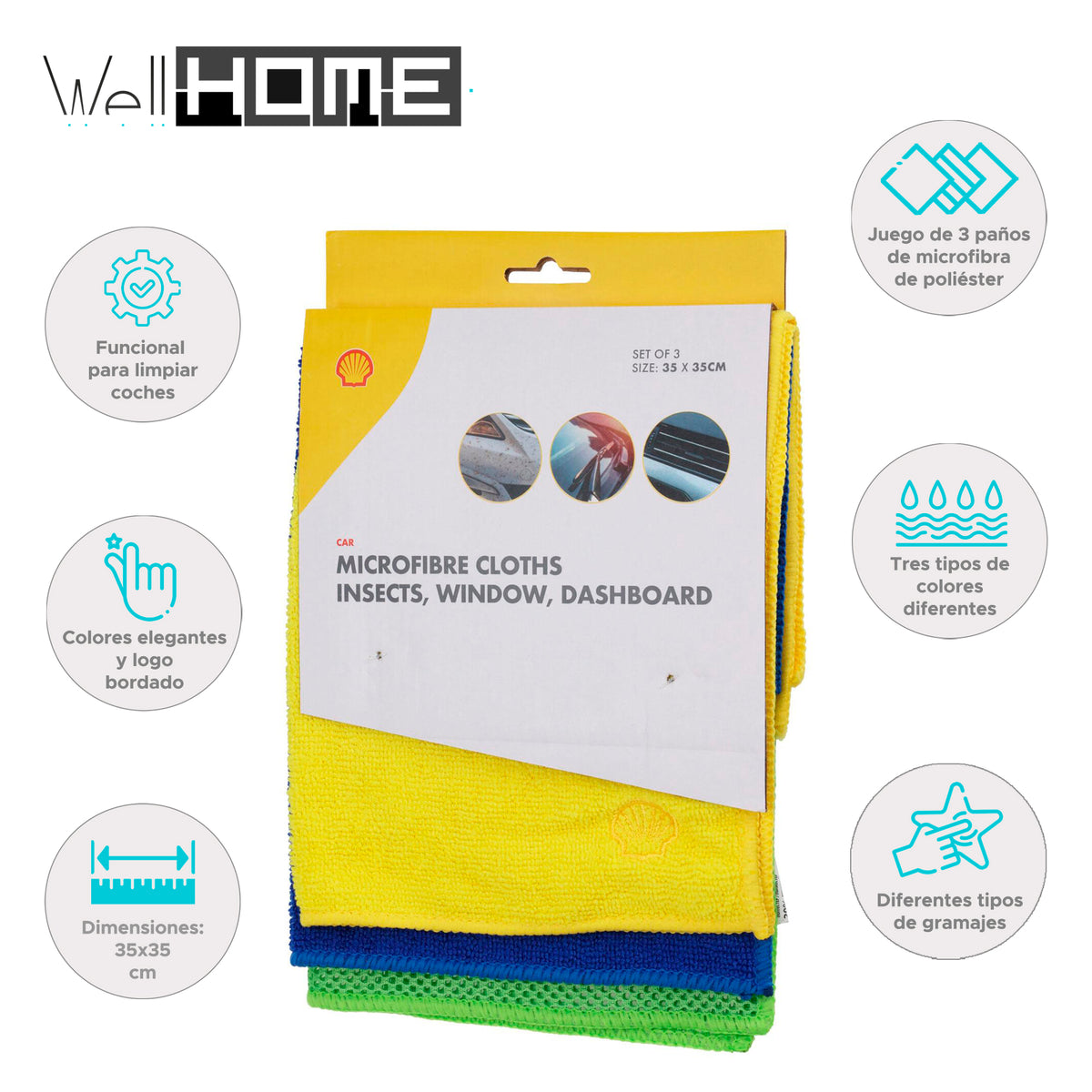 Conjunto de 3 gamuzas de microfibra multicolor 35x35cm (2)
