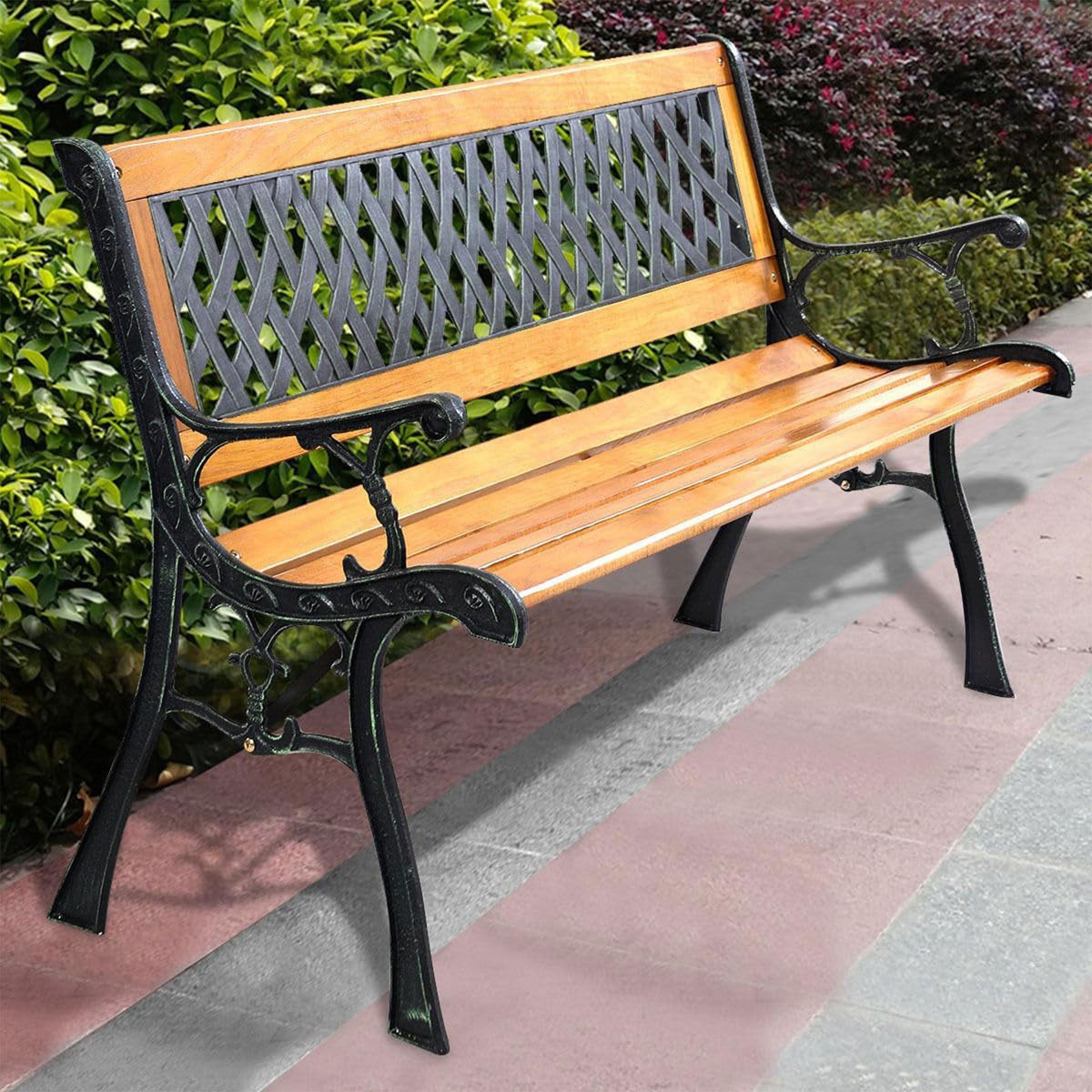 Banco de jardín madera y metal 125x52x73cm (3)