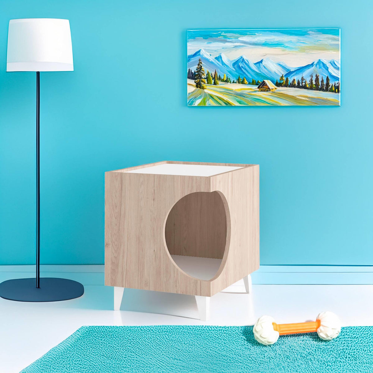Mesilla con orificio para mascotas color madera 50x40x40cm (4)