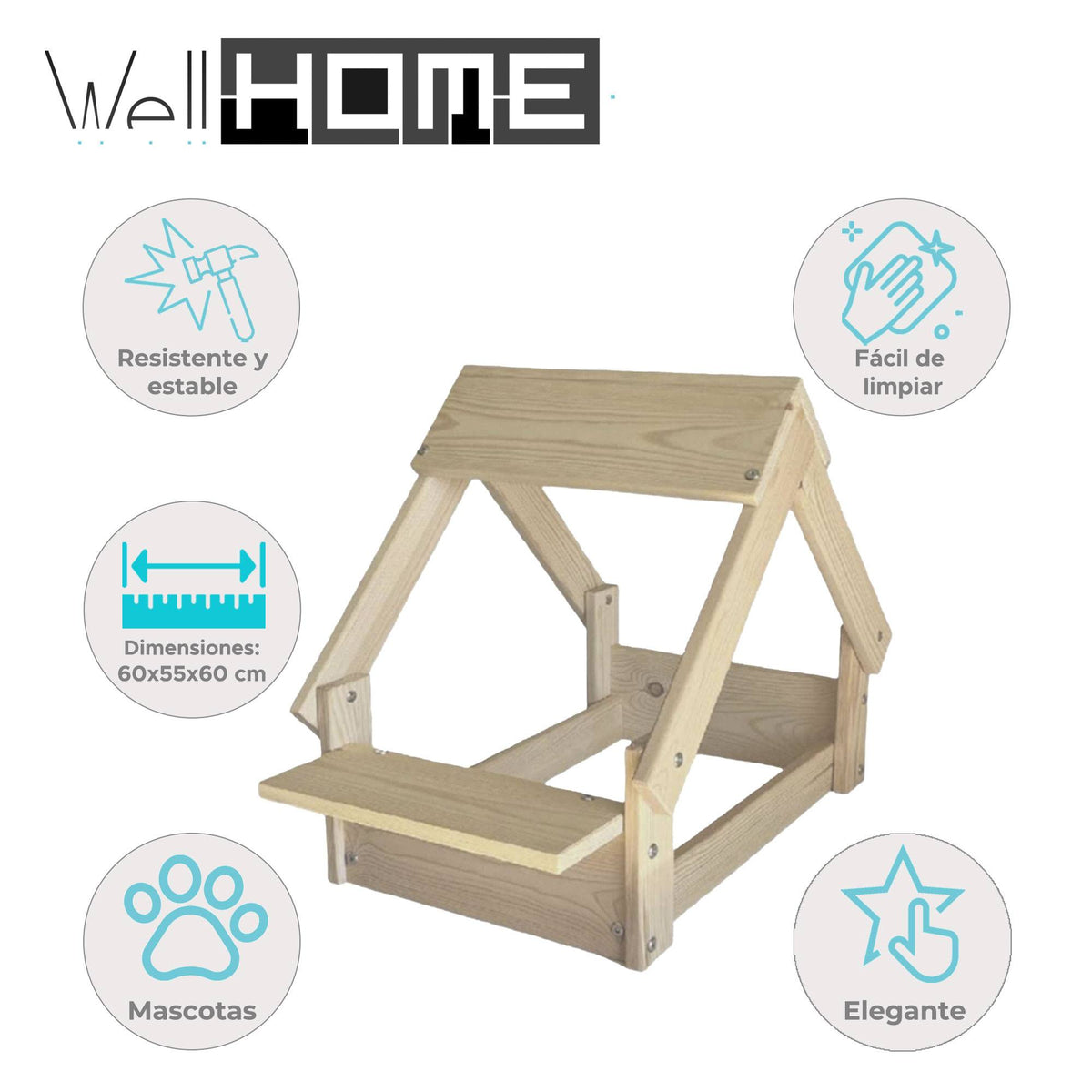 Caseta para perros de interior estructura madera con cuencos (2)