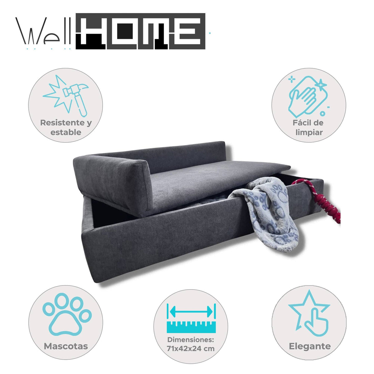 Sofá cama con canapé para mascotas tejido especial color gris (2)