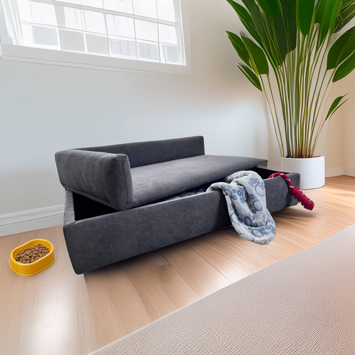 Sofá cama con canapé para mascotas tejido especial color gris (4)