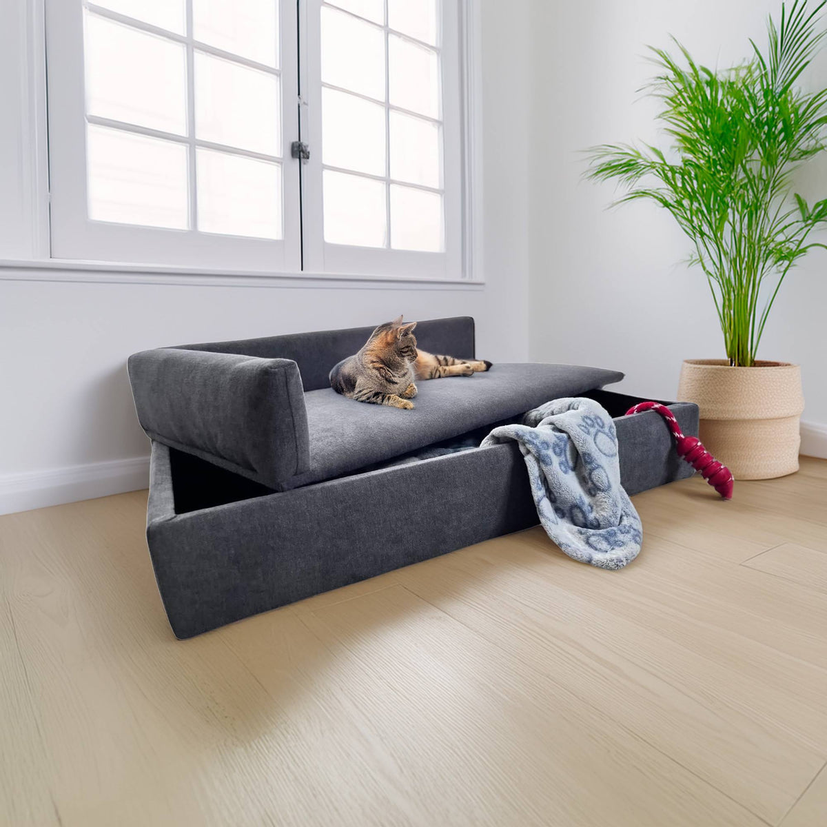 Sofá cama con canapé para mascotas tejido especial color gris (5)