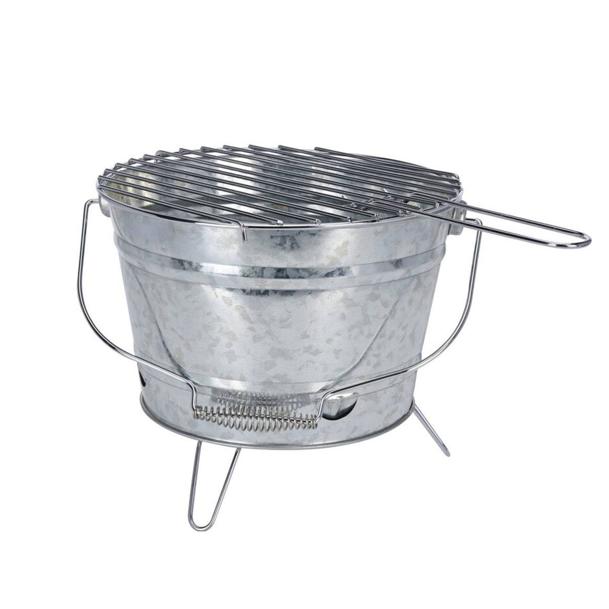 Cubo barbacoa acabado zinc sobre 3 pies plegables con asa