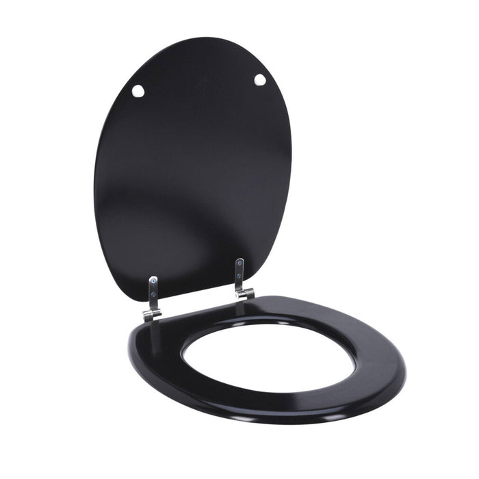 Tapa de inodoro MDF bisagras acero inox negro 37,5x45cm