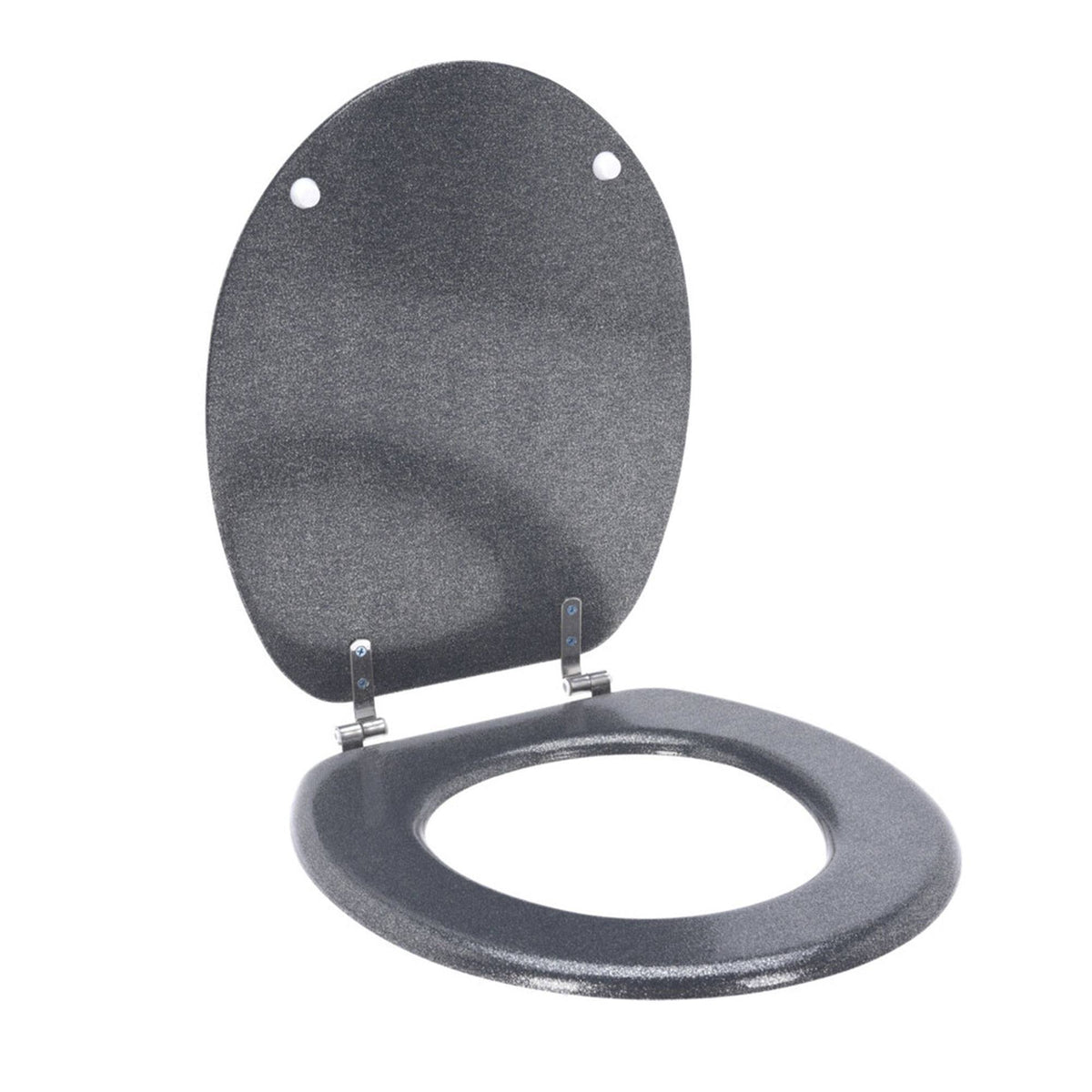 Tapa de inodoro MDF bisagras acero inox plata 37,5x45cm