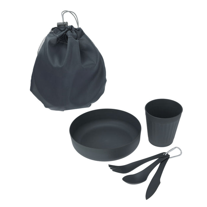 Juego de camping 6 pzs: bol 730ml, taza 330ml, cubiertos y bolsa
