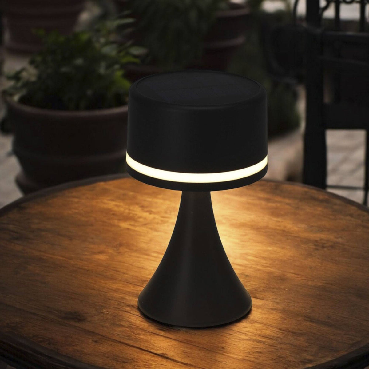 Lámpara de mesa solar recargable panel solar y USB negro (4)