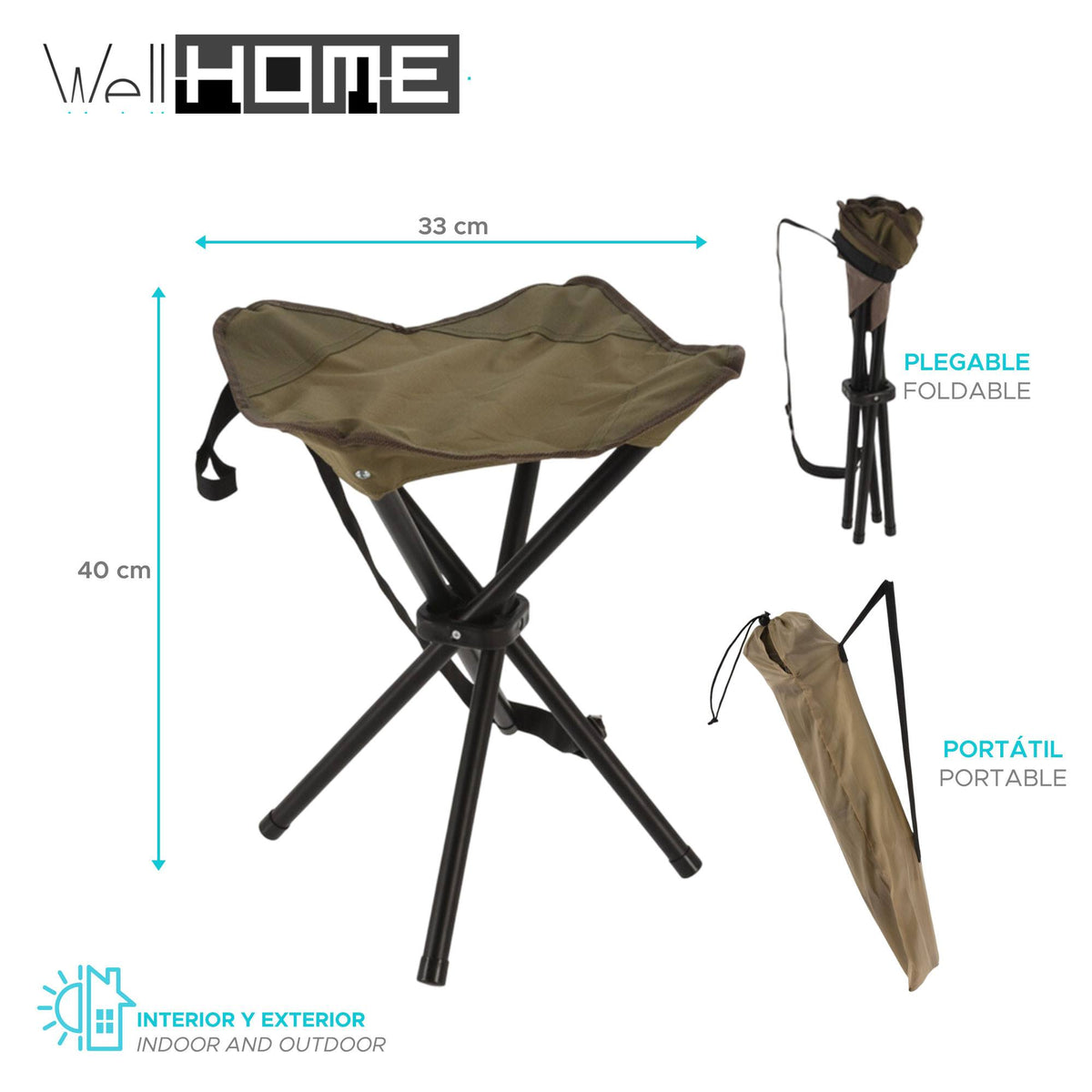 Taburete plegable 4 patas acero y poliéster 33x33x40cm (2)