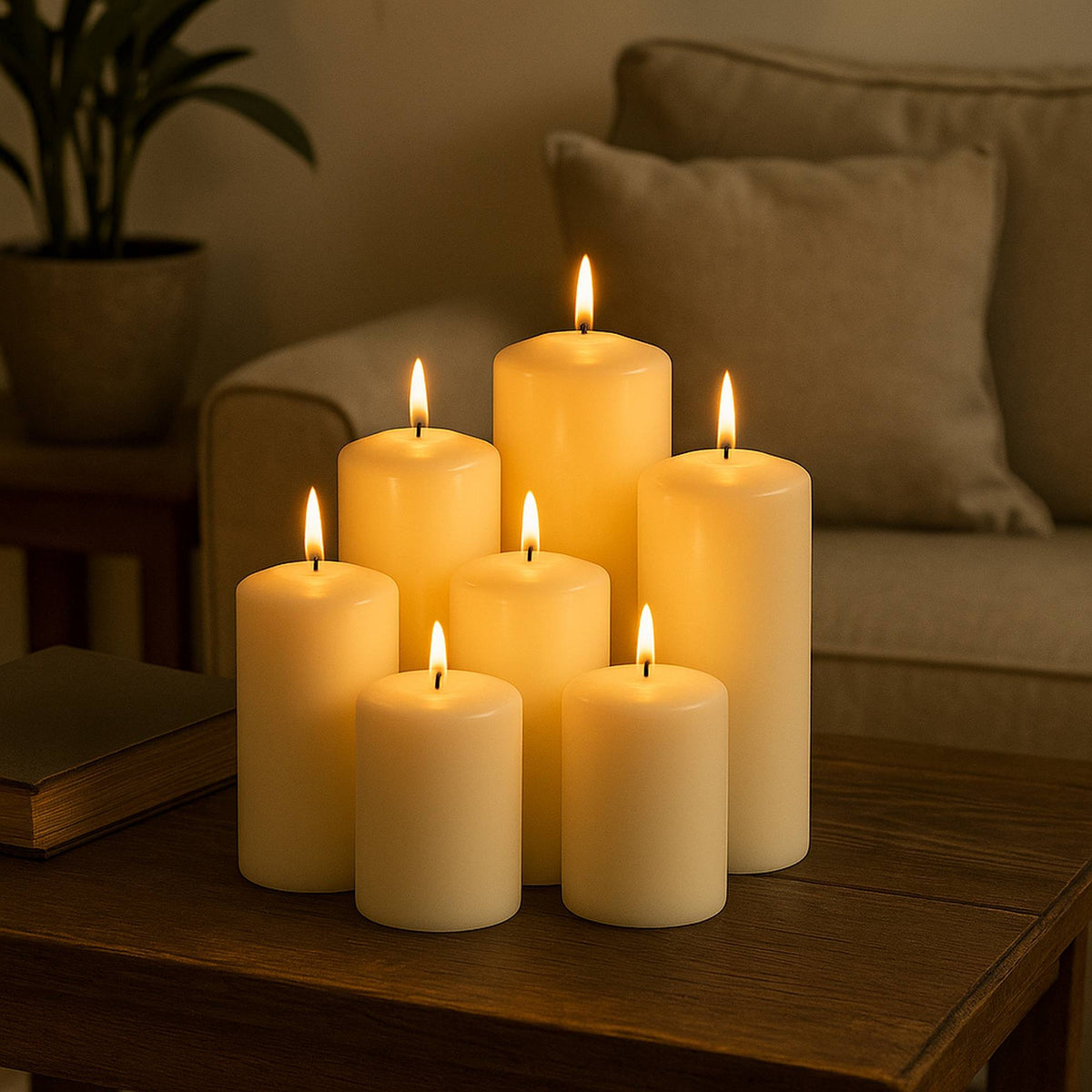 Set de velas blancas sin esencia 7 tamaños surtidos (4)