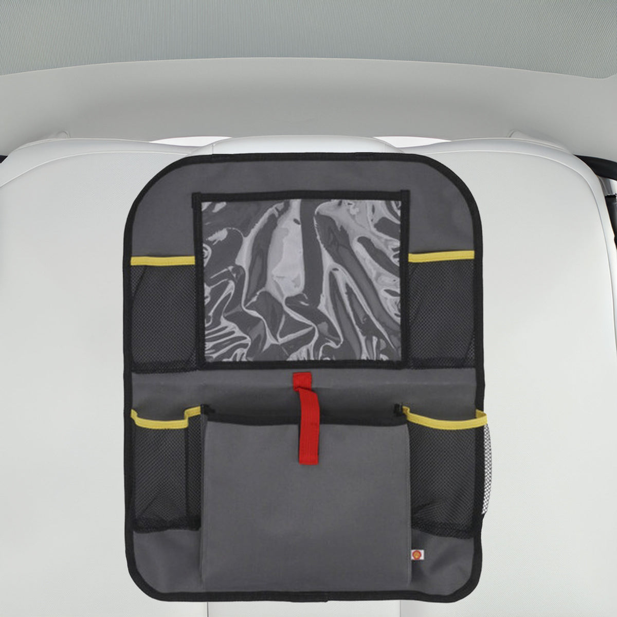 Bolsa organizadora para respaldo de coche gris y amarillo (3)