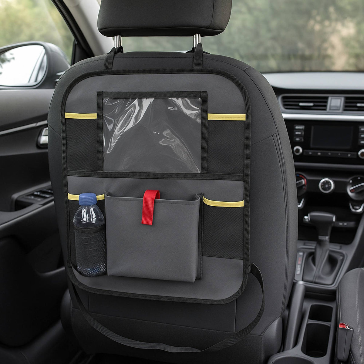 Bolsa organizadora para respaldo de coche gris y amarillo (4)