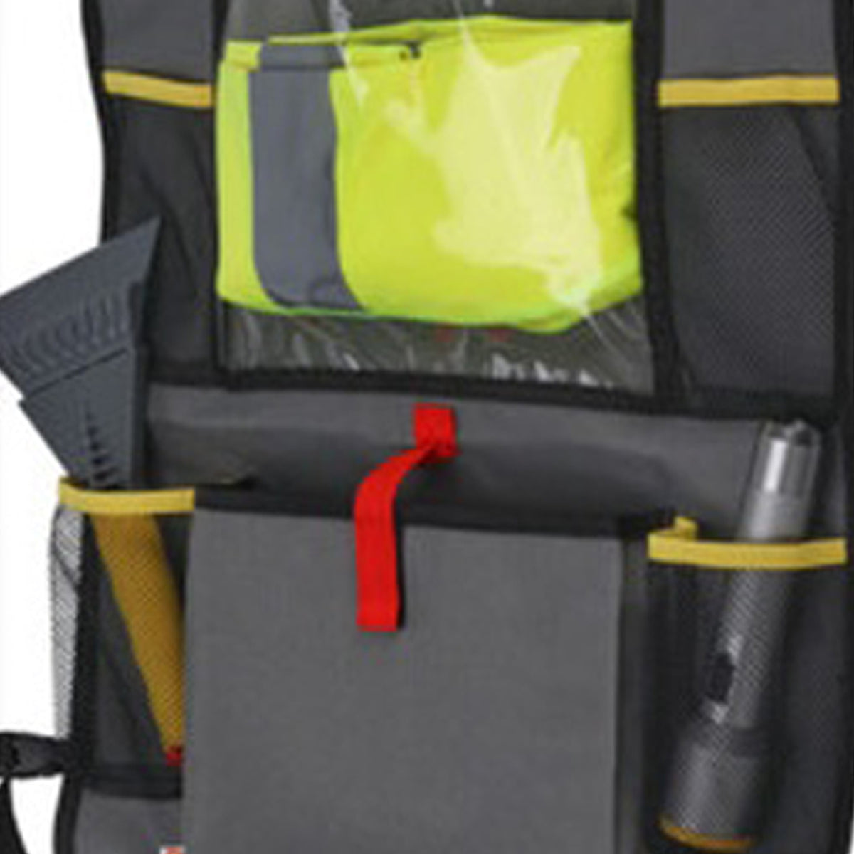 Bolsa organizadora para respaldo de coche gris y amarillo (7)