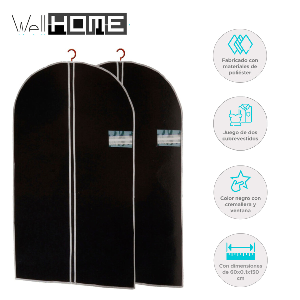 Juego de 2 cubrevestidos TNT 45g 60x150cm negro con cremallera (2)