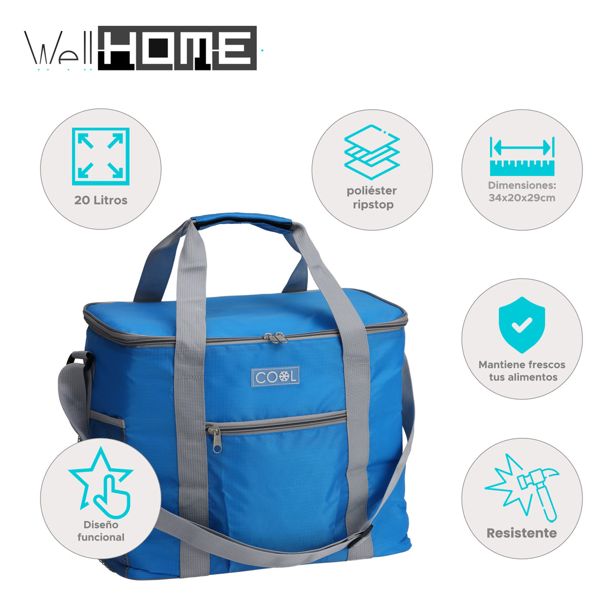 Bolsa nevera poliéster Ripstop 20L azul 34x20x29cm (2)