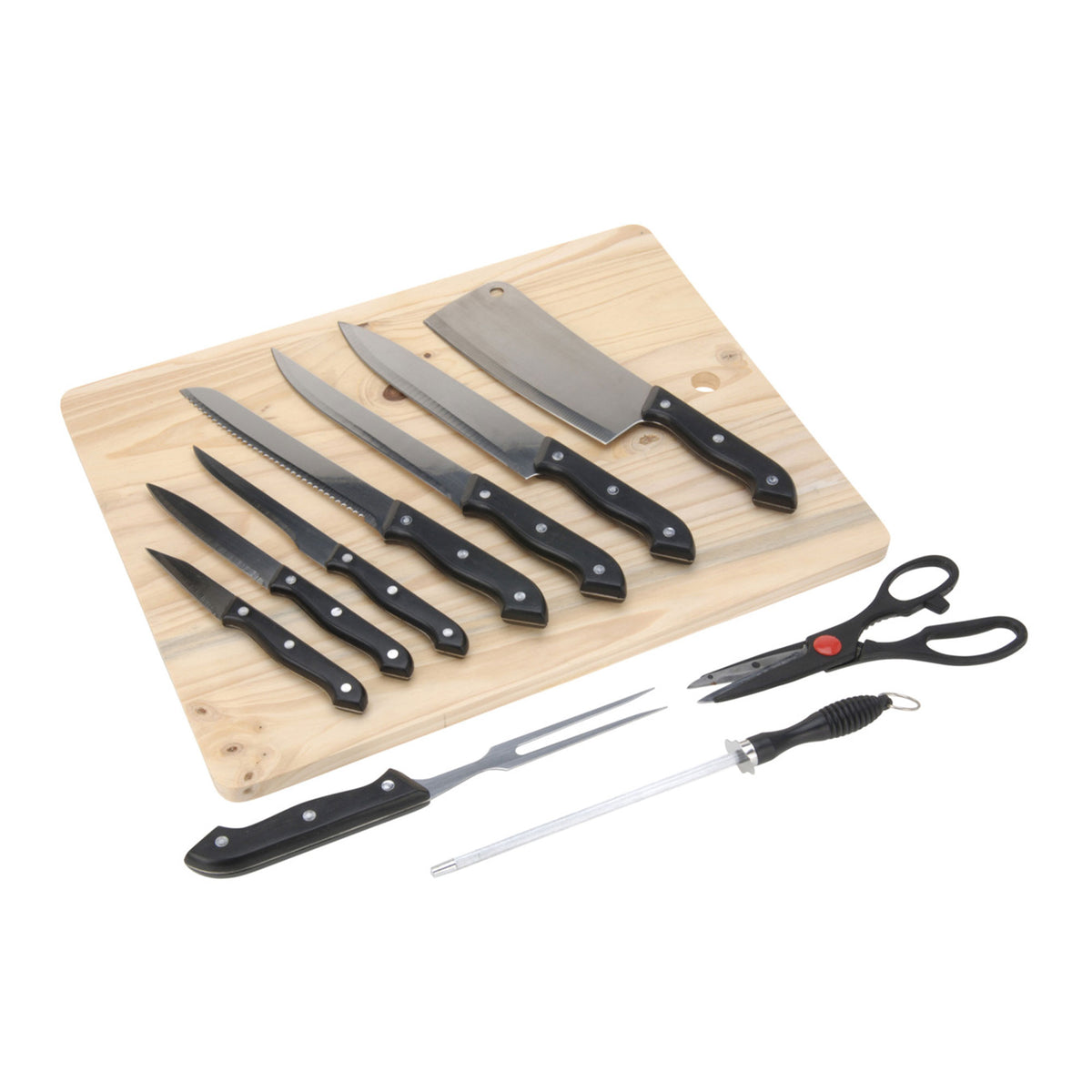 Set de cuchillos 11 pzs con cubierta acetato y tabla de madera